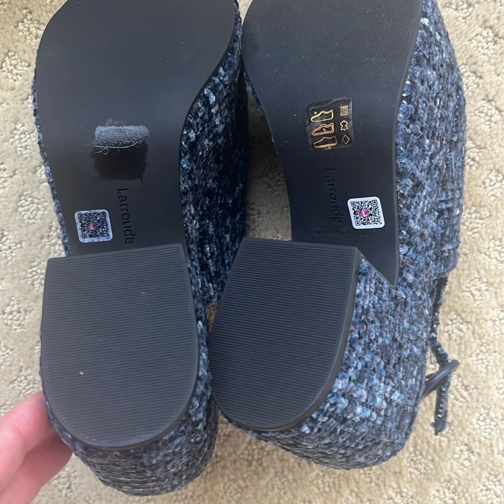 Funky high platforms navy, gray, light blue,  black velvet. Gorgeous. Unworn.